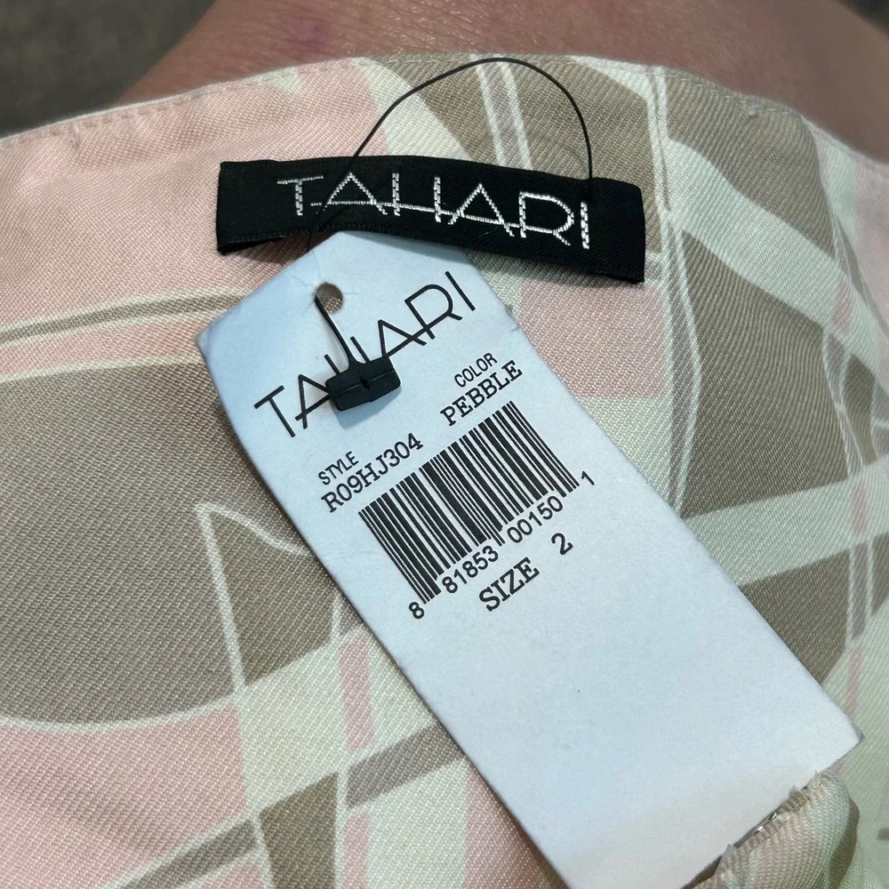 Tahari Skirt Size 2 Pebble Beige Pink Abstract Print‎ Silk Wool Blend